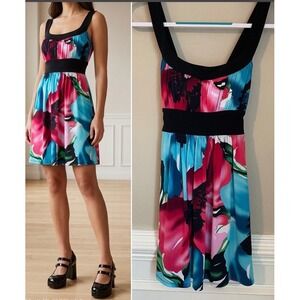 Y2K Love Tease Floral Tie Back Empire Babydoll Dress Size S Stretchy Going Out